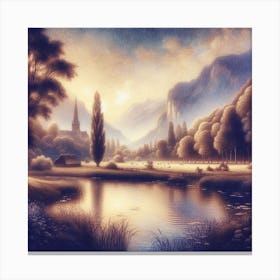 Sunrise At The Lake Painting Canvas Print