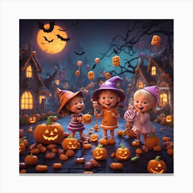 Halloween Children With Pumpkins Canvas Print