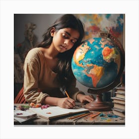 Girl With A Globe Canvas Print