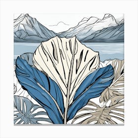 Tropical Leaves And Mountains Canvas Print