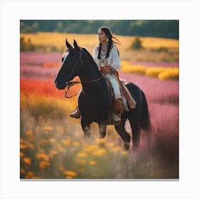 Native American Woman Riding Horse Canvas Print