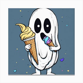 Sweet Specter: Minimalist Wall Art featuring a Simple Ghost Enjoying an Ice Cream Doodle 1 Canvas Print