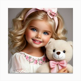 Little Girl With Teddy Bear 12 Canvas Print