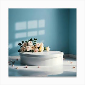 White Table With Flowers 1 Canvas Print