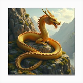 Golden Dragon Curled Around A Mountain Of Treasure 1 Canvas Print