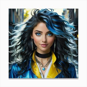 Masterpiece A Captivating Portrait Of A Young Woman With Long Flowing And Messy Blue Streaked H (2) Canvas Print