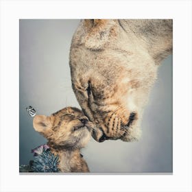 Lioness And Cub Light Canvas Print