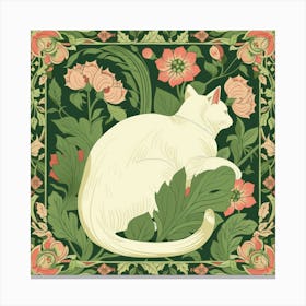 Cat In Floral Frame Canvas Print