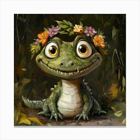 Alligator With Flower Crown Stampe su tela