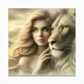 A beautiful woman and lion 6 Canvas Print