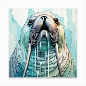 Walrus Watercolor Dripping Canvas Print