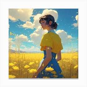 Girl In A Yellow Field 1 Canvas Print