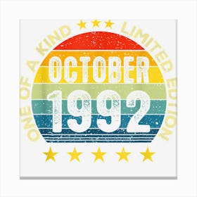 Awesome Since October 1992 30 Yrs Old 30th Birthday Retro Canvas Print