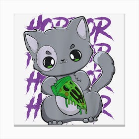 Munchkin Cat With Pizza Monster For Halloween Canvas Print