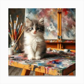 Kitten Sitting On Easel Canvas Print