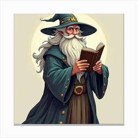 A Wise Old Wizard With A Flowing Beard And A Spellbook In Hand 1 Canvas Print