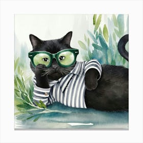 Black Cat With Glasses Canvas Print