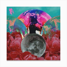 Peony Sparkly Moon Collage Square Canvas Print
