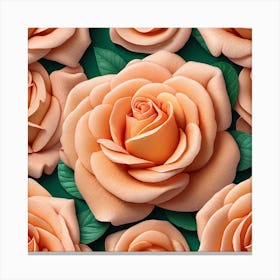 Seamless Pattern Of Peach Roses 1 Canvas Print