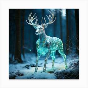 Firefly Firefly, Robotic, Whimsical, Teal, Deer, Ceramic, Metal, Robot, Body, Features, Ice, Forest, Canvas Print