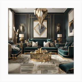 Gold And Green Living Room 1 Canvas Print