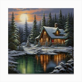 Cabin By The Lake Canvas Print