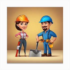 Cartoon Construction Workers Canvas Print