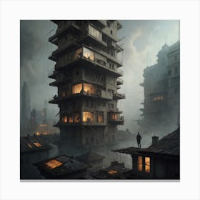 City In The Fog Canvas Print