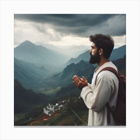 Man Praying In The Mountains Canvas Print