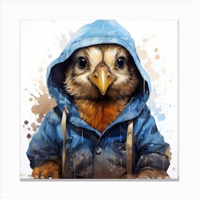 Watercolour Cartoon Quail In A Hoodie 1 Canvas Print