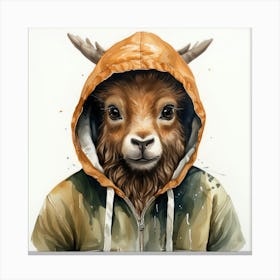 Watercolour Cartoon Markhor In A Hoodie 3 Canvas Print