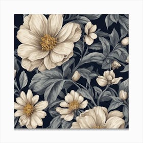 White Flowers On A Black Background Canvas Print