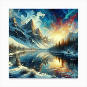 Montain lac oil painting abstract painting art 4 Canvas Print