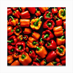 Red Peppers On Black Background Canvas Print