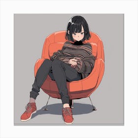 Anime Girl Sitting In Chair Canvas Print