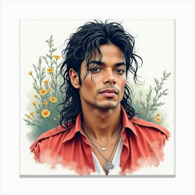 Watercolor Portrait Of Michael Jackson With A Tranquil Backdrop 1 Canvas Print