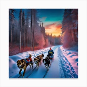 Sled Dogs At Sunset 2 Canvas Print