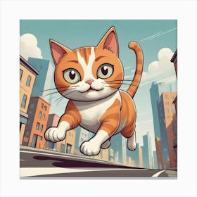 Cat Running In The City 3 Canvas Print