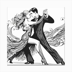 Line Art Tango dance Canvas Print