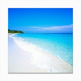 Crystal Clear Turquoise Waters Gently Lap Upon A Sun Drenched Undisturbed Sandy Beach With A Prist (2) Canvas Print