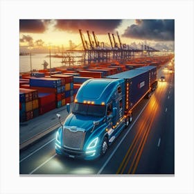Semi Truck On A Highway Canvas Print