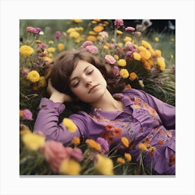 Girl In A Field Of Flowers Canvas Print