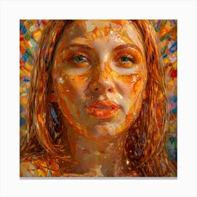 Woman With Orange Paint On Her Face 1 Canvas Print