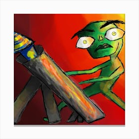 Green Alien With A Gun Canvas Print