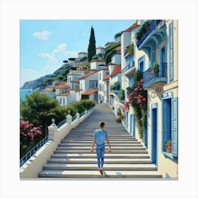 Man Walking Down The Stairs Canvas Print