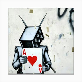 Banksy Style Graffiti Of A Robot Playing Cards Canvas Print