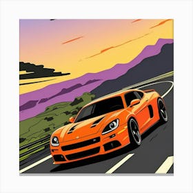 High-Performance Supercar Close-Up Shot Orange Sports Car On The Road Canvas Print