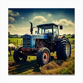 Old Tractor In A Field Canvas Print