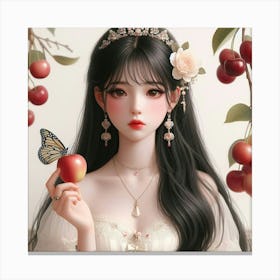 Asian Girl With Apple Canvas Print