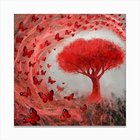 Red Tree And Heart Shaped Butterflies (3) Canvas Print